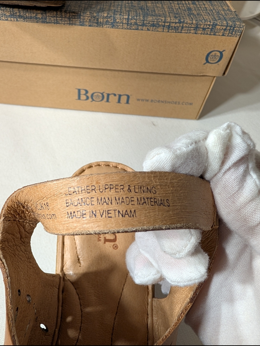 BORN Tan Leather Perforated Wedge Sandals - Picture 7 of 12
